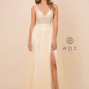 NEW PALE YELLOW Sleeveless Long Dress With Side Leg Slit 390